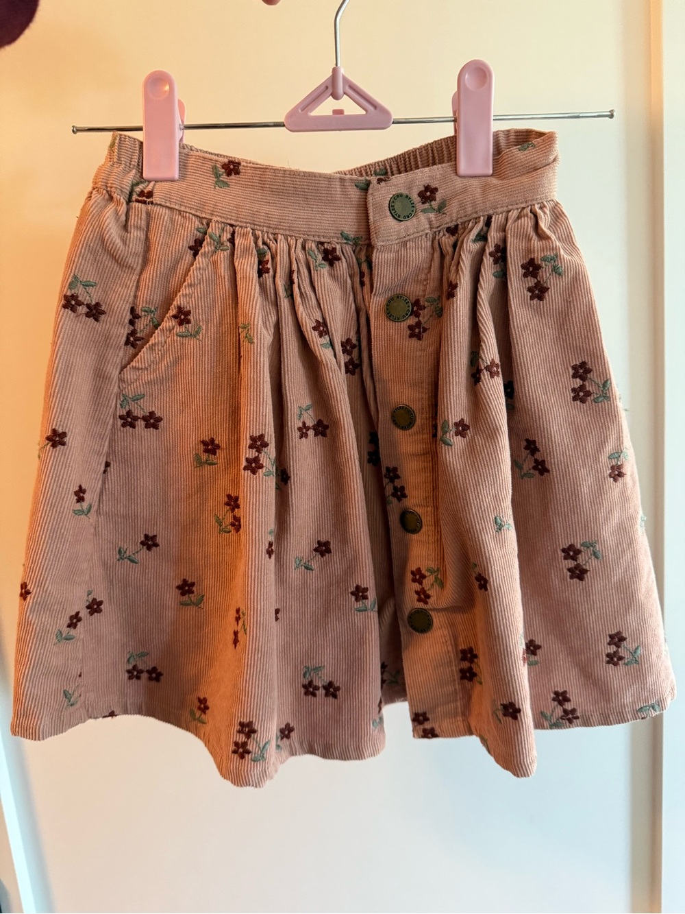 Rylee + Cru Dusty Pink Corduroy Skirt with Floral Print 8-9